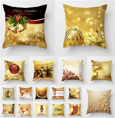 Gold Christmas Cushion Covers Crushed Velvet 18" x 18"