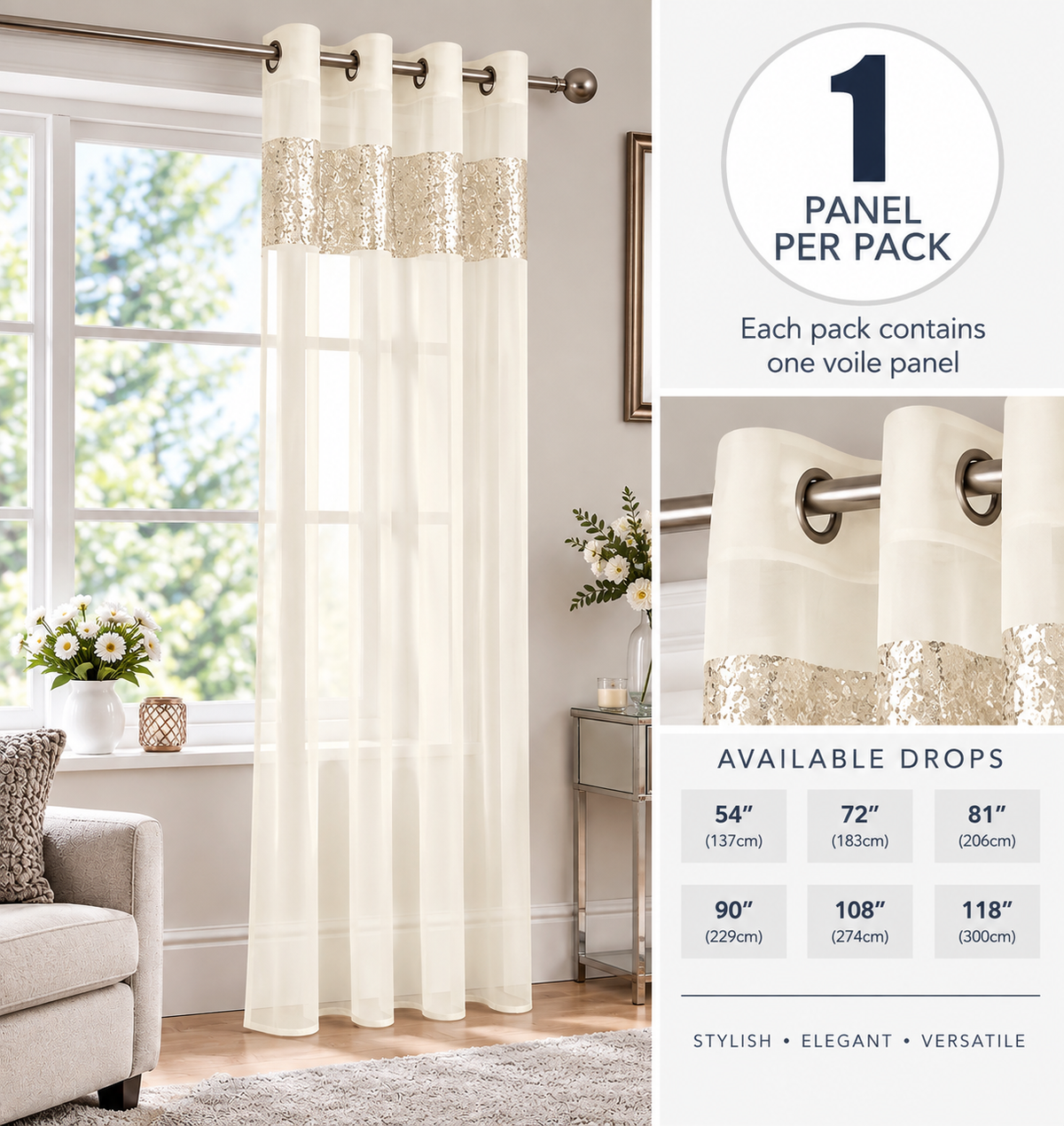 Sparkle Sequin Eyelet Voile Panel (Cream-Gold)