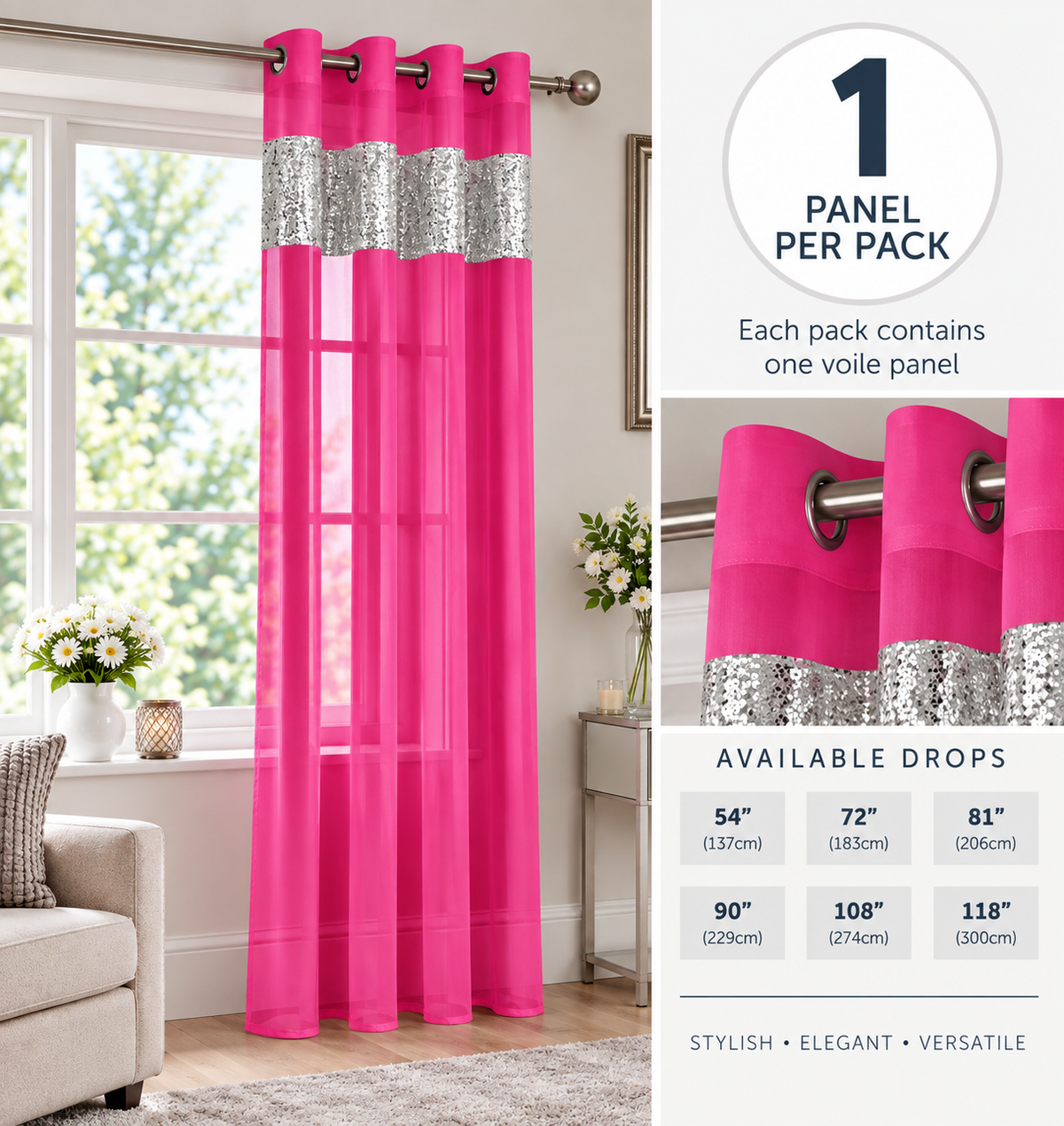 Sparkle Sequin Eyelet Voile Panel (Fuchsia)