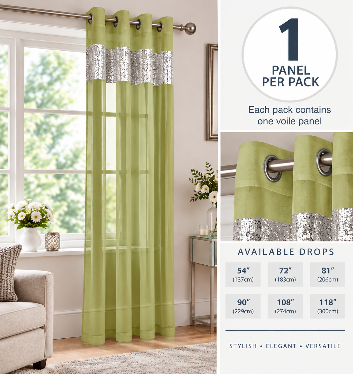 Sparkle Sequin Eyelet Voile Panel (Lime)