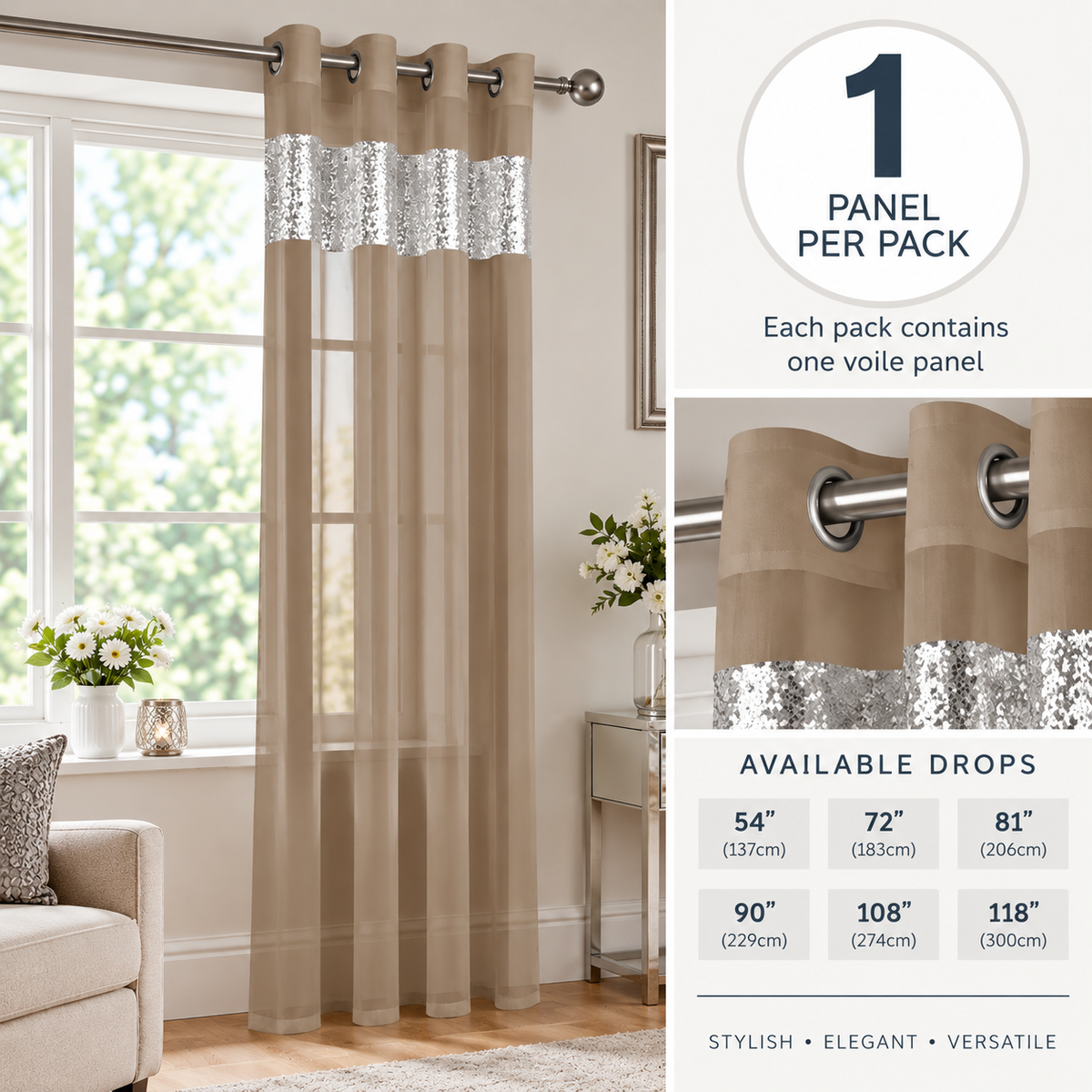 Sparkle Sequin Eyelet Voile Panel (Mocha)