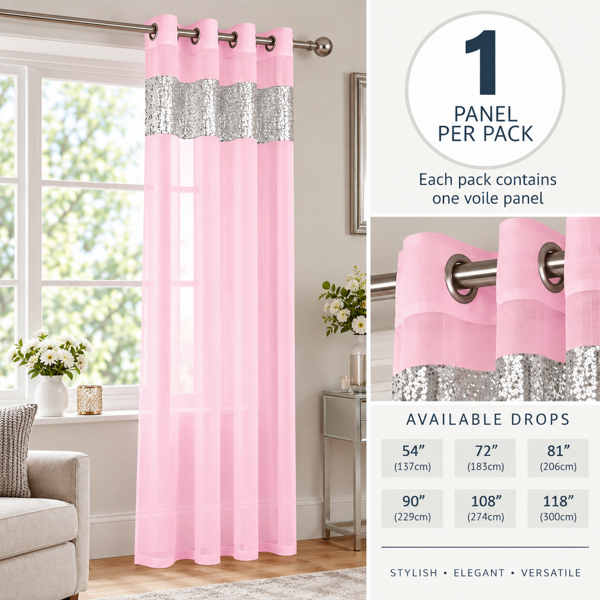 Sparkle Sequin Eyelet Voile Panel (Pink)