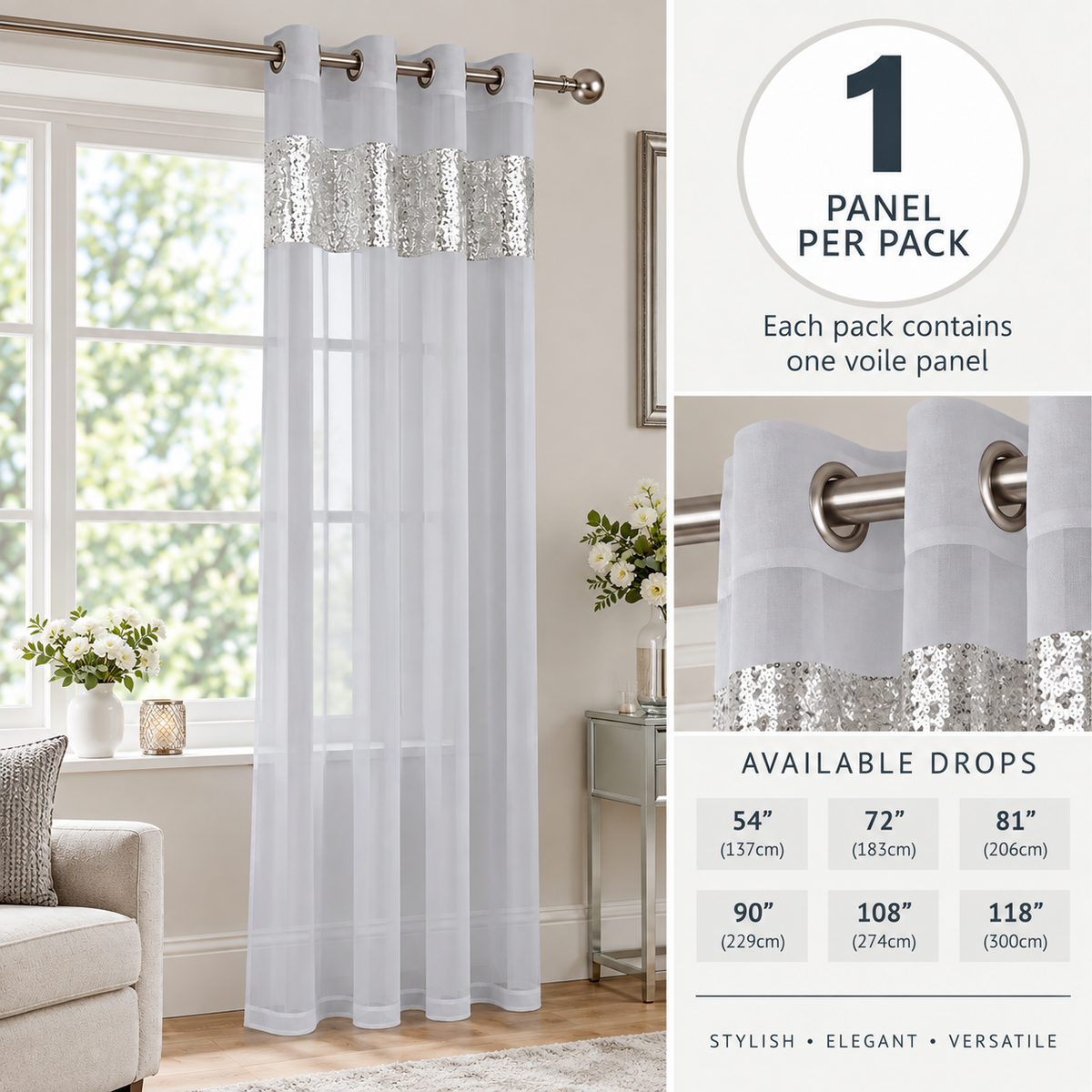 Sparkle Sequin Eyelet Voile Panel (Silver)