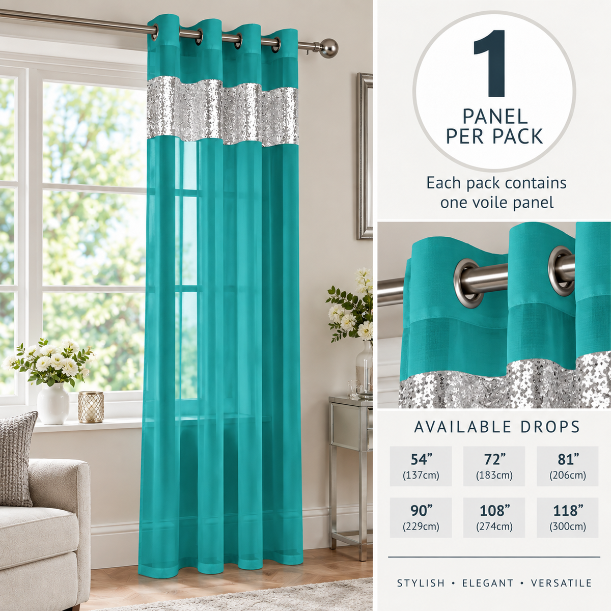 Sparkle Sequin Eyelet Voile Panel (Teal)