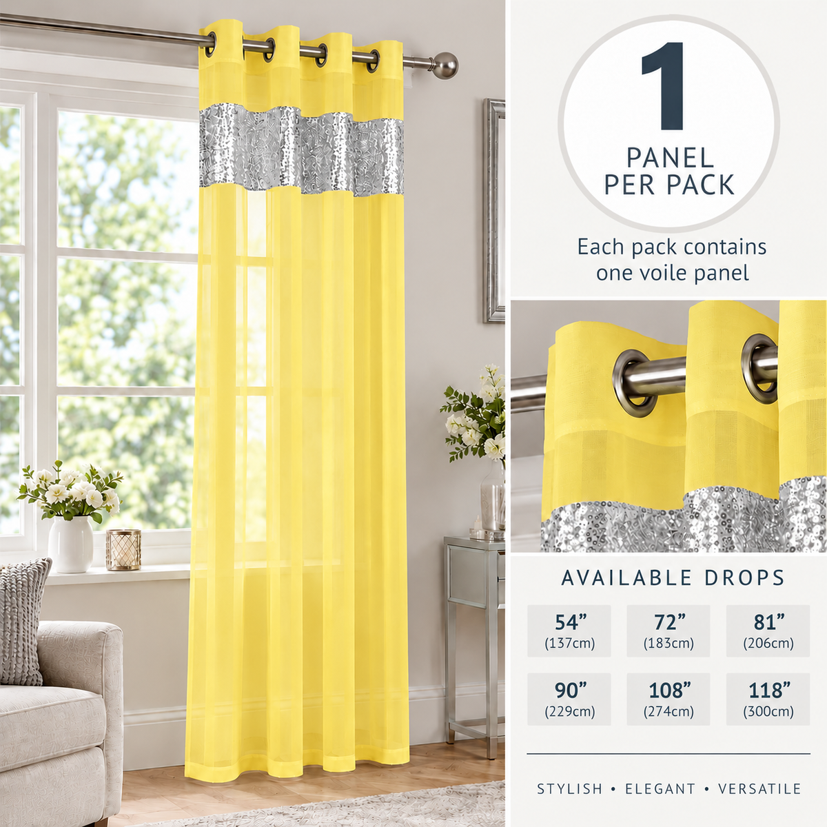 Sparkle Sequin Eyelet Voile Panel (Yellow)