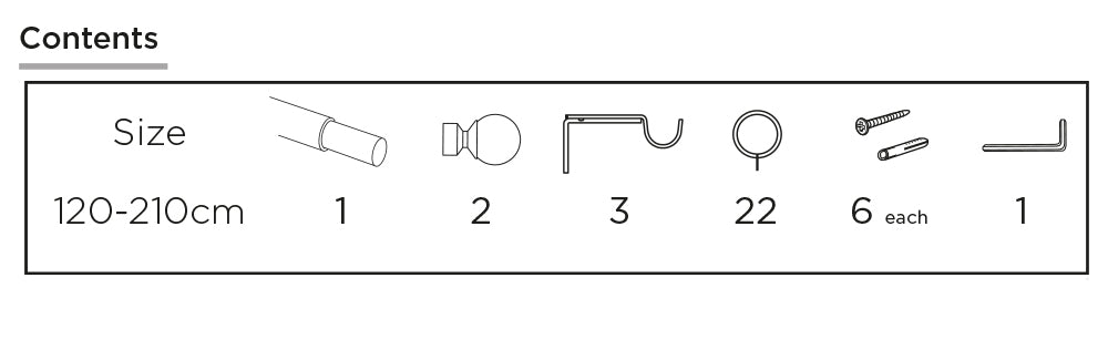 Pristine Extendable Curtain Ball Pole 25-28mm Diameter (Satin Silver, 120-210cm Length)