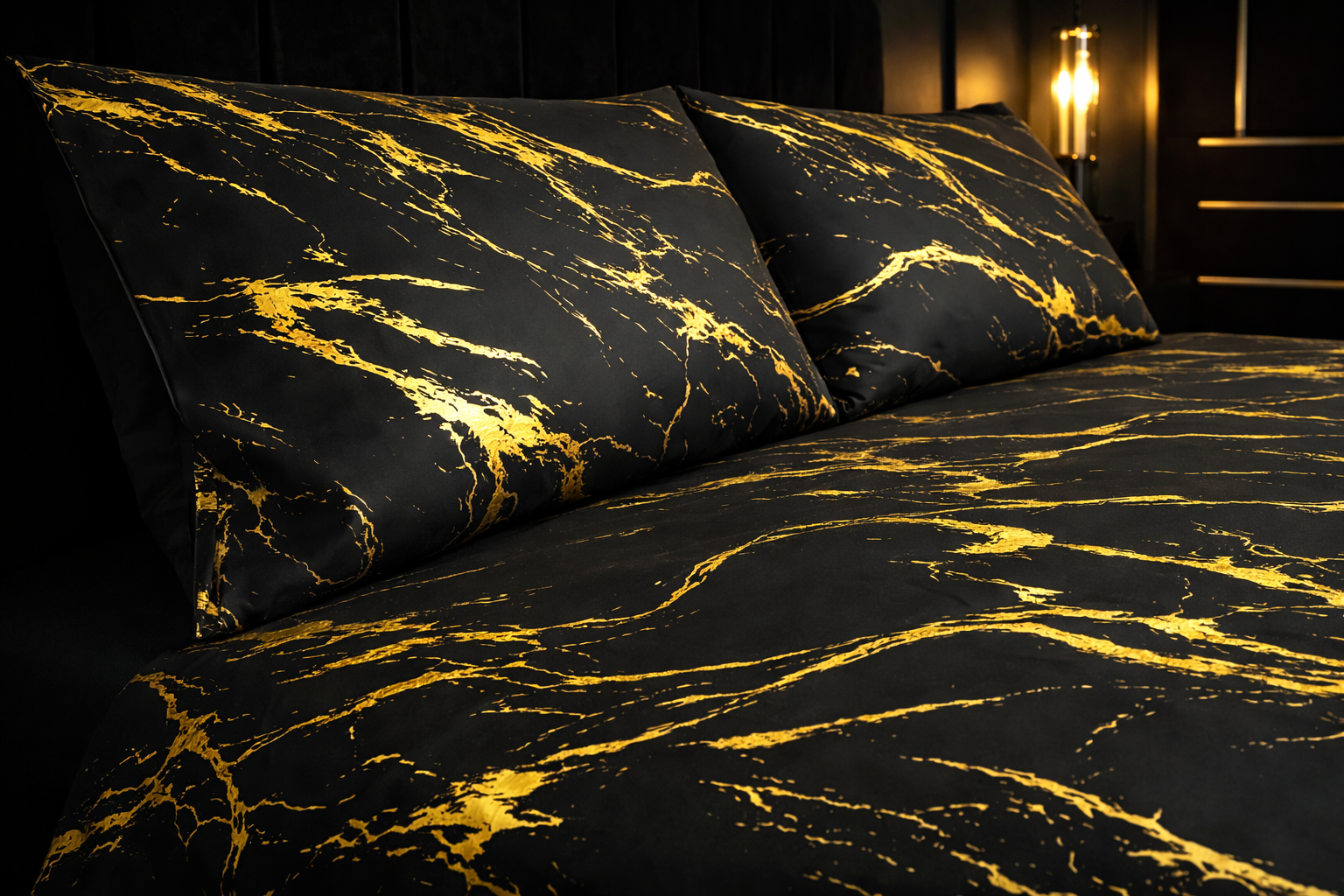 Elyse Duvet Cover Set Black With Gold Marble Foil Luxury Bedding Quilt Set (Black/Gold)