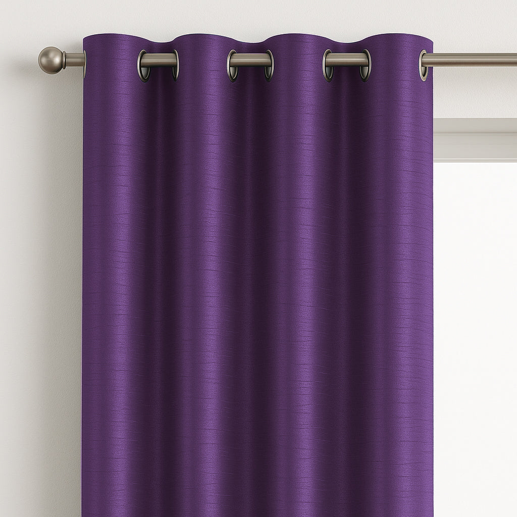 Faux Silk Eyelet Fully Lined Curtains (Aubergine )