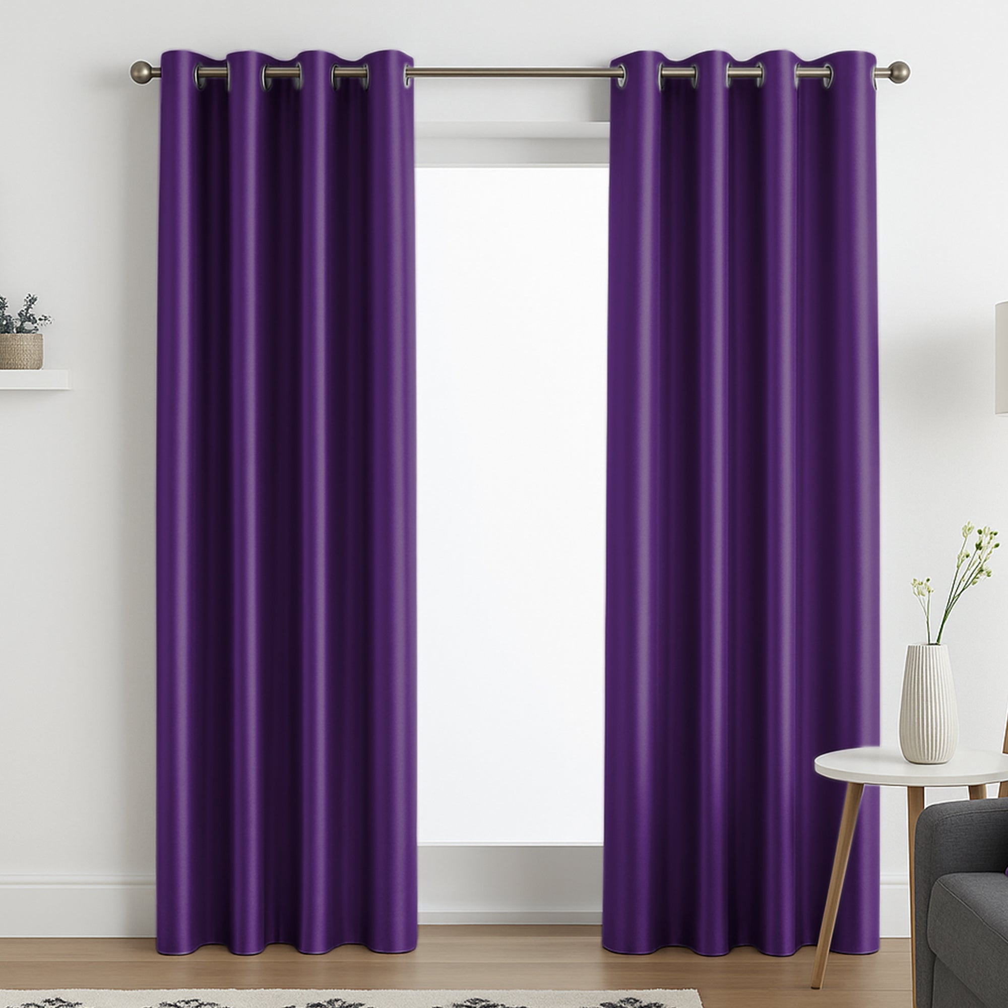 Faux Silk Eyelet Fully Lined Curtains (Aubergine )