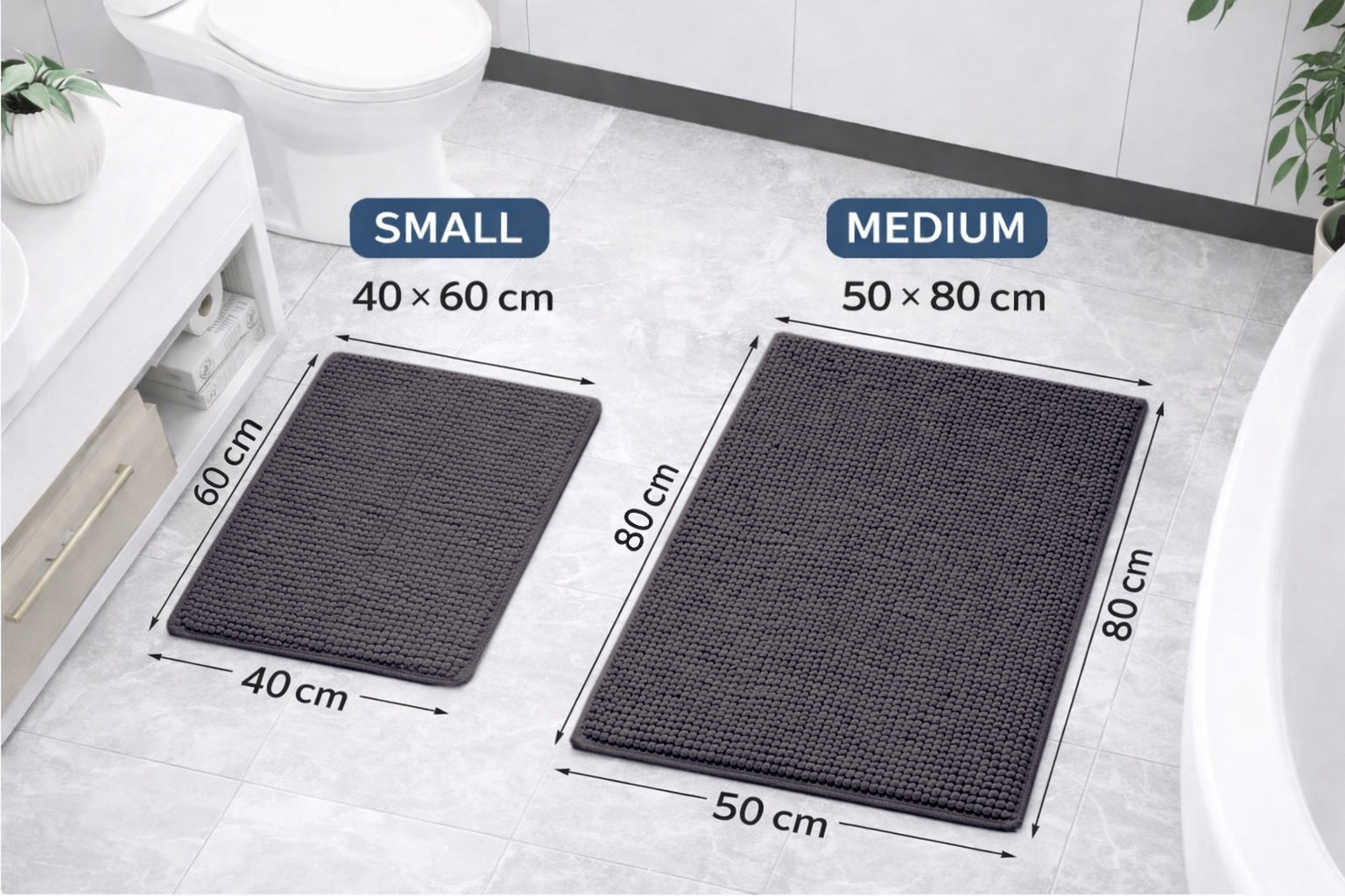 Chenille Bath Mat Non Slip Super Soft & Washable (Multiple Colours And Sizes)