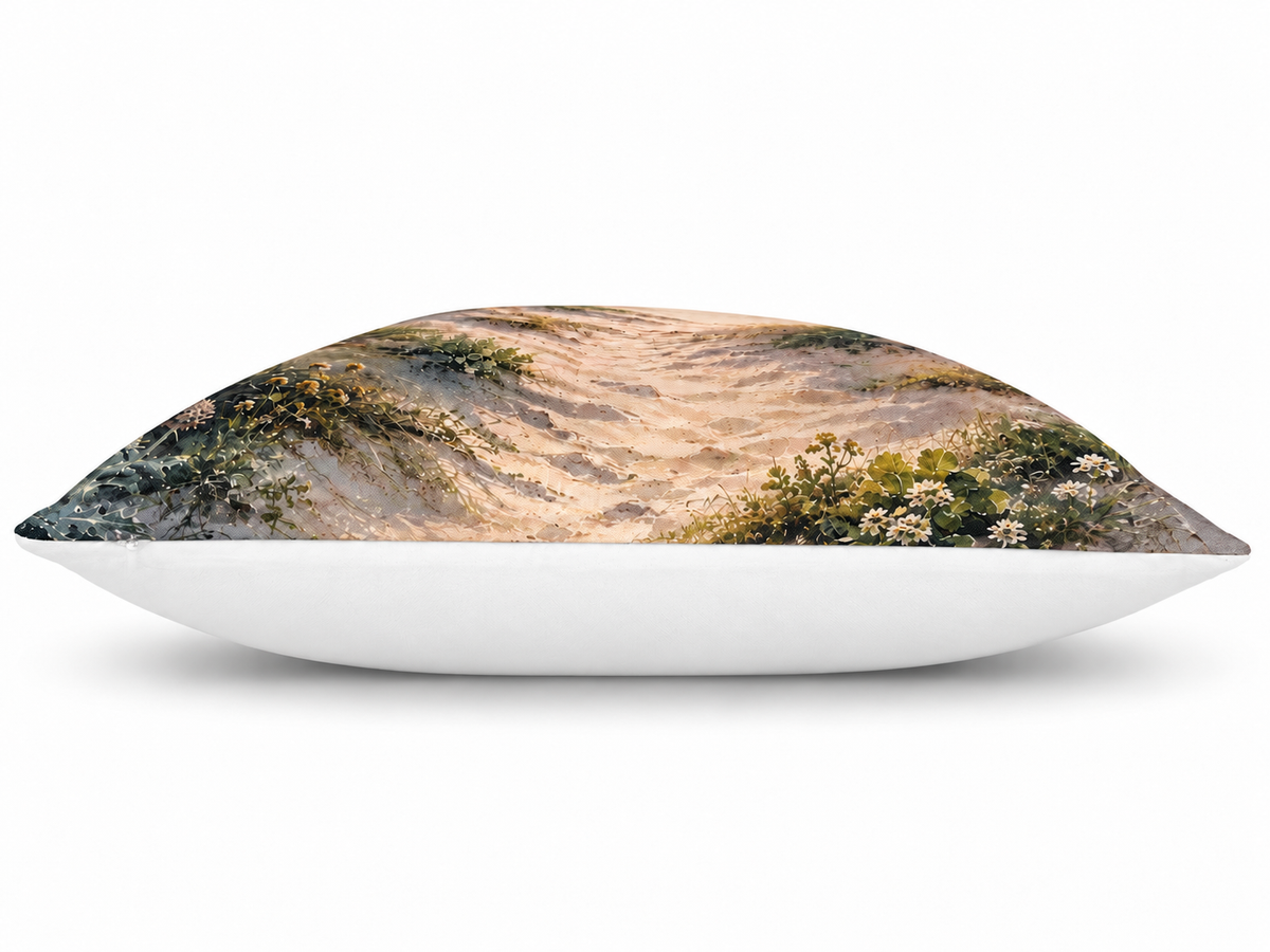 Beach Scene Print Cushion Cover – Coastal Sand Dunes & Sea Design – 18" × 18"
