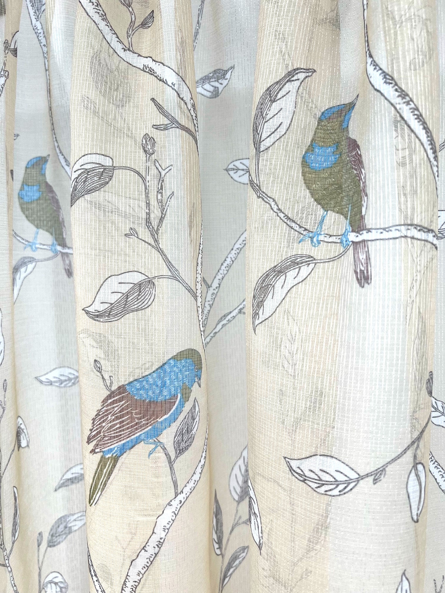 Bird Voile Panel With Rod Slot (Natural)