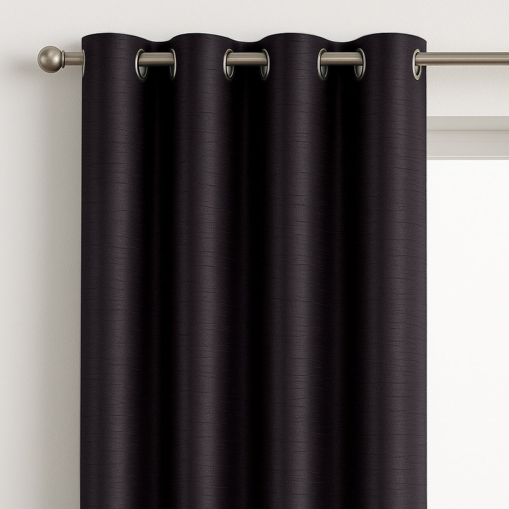 Faux Silk Eyelet Fully Lined Curtains (Black)
