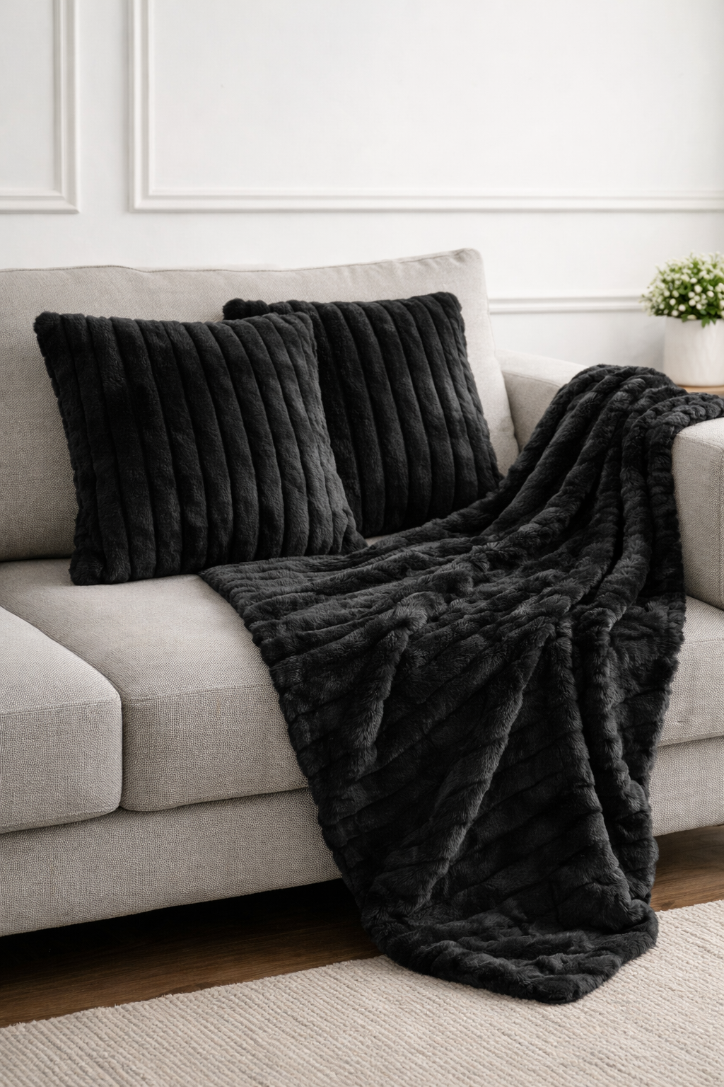 Ribbed Faux Fur Cushion Cover – Soft Plush Decorative Pillow (Multiple Colours and Sizes)