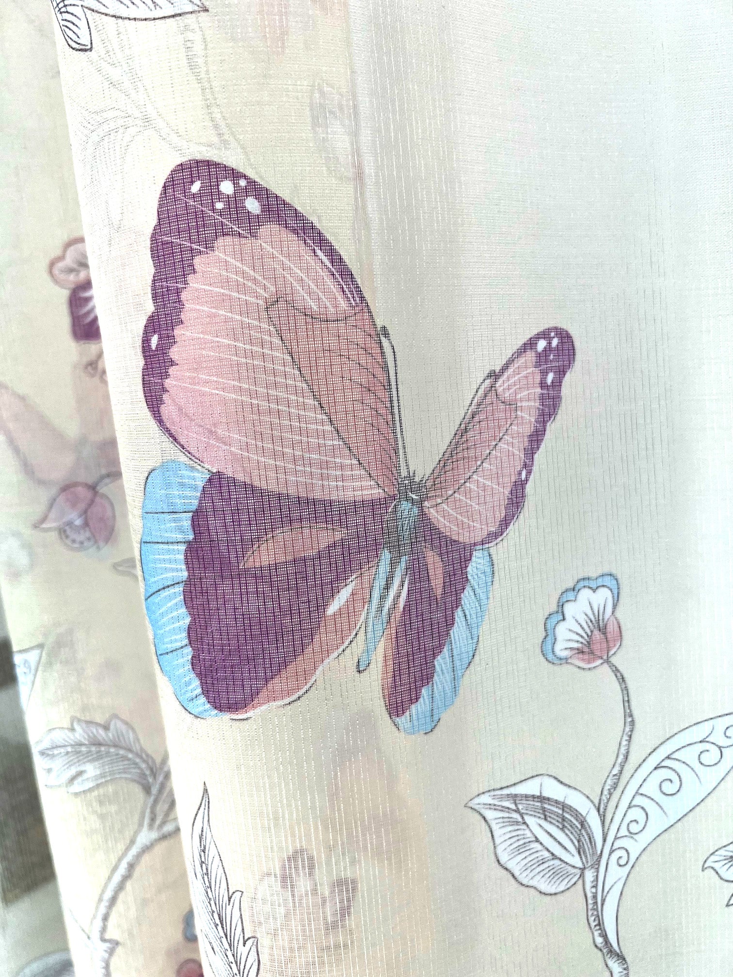 Butterfly Voile Panel With Rod Slot (Cream)