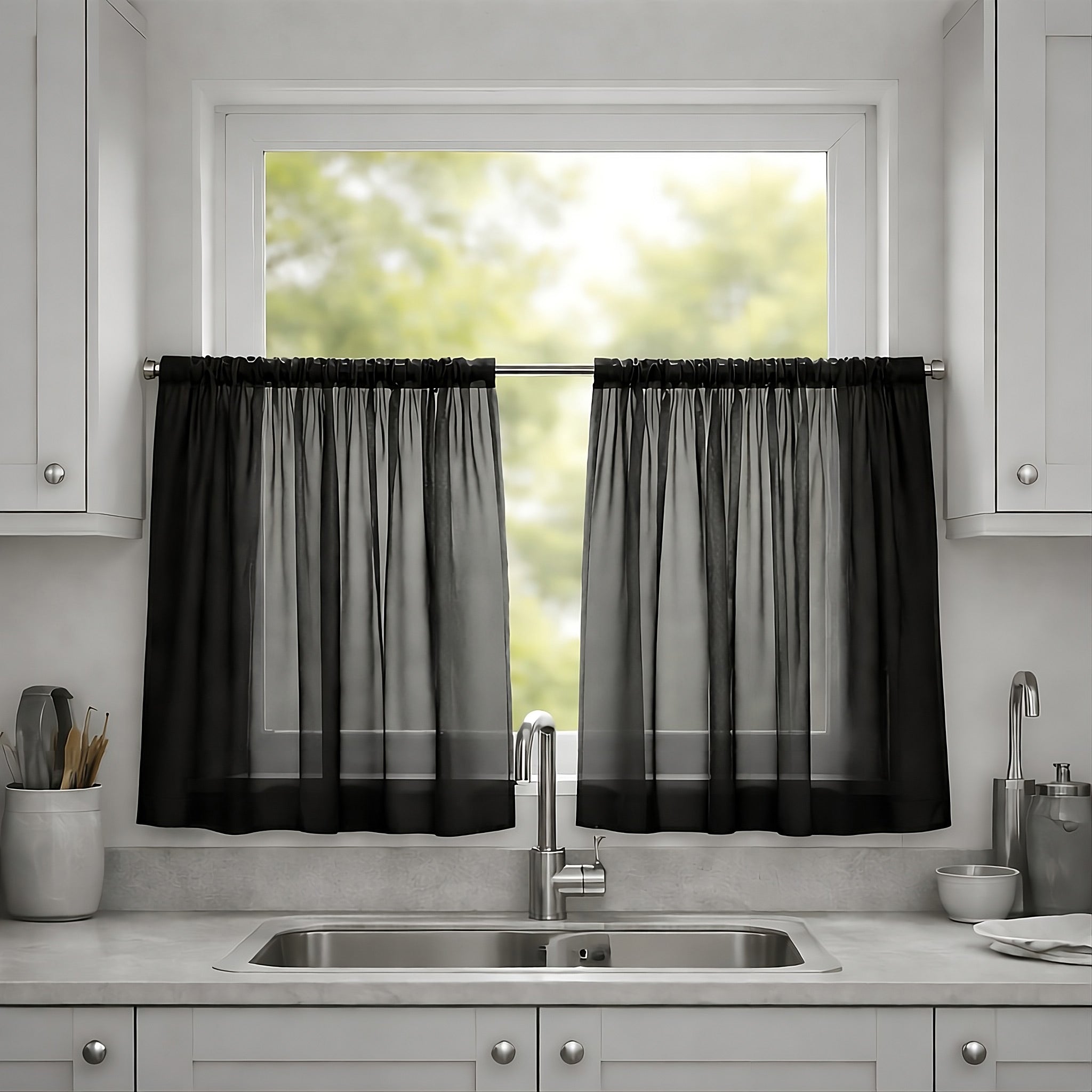 Lucy Pair Voile Slot Top Cafe Curtain Panels