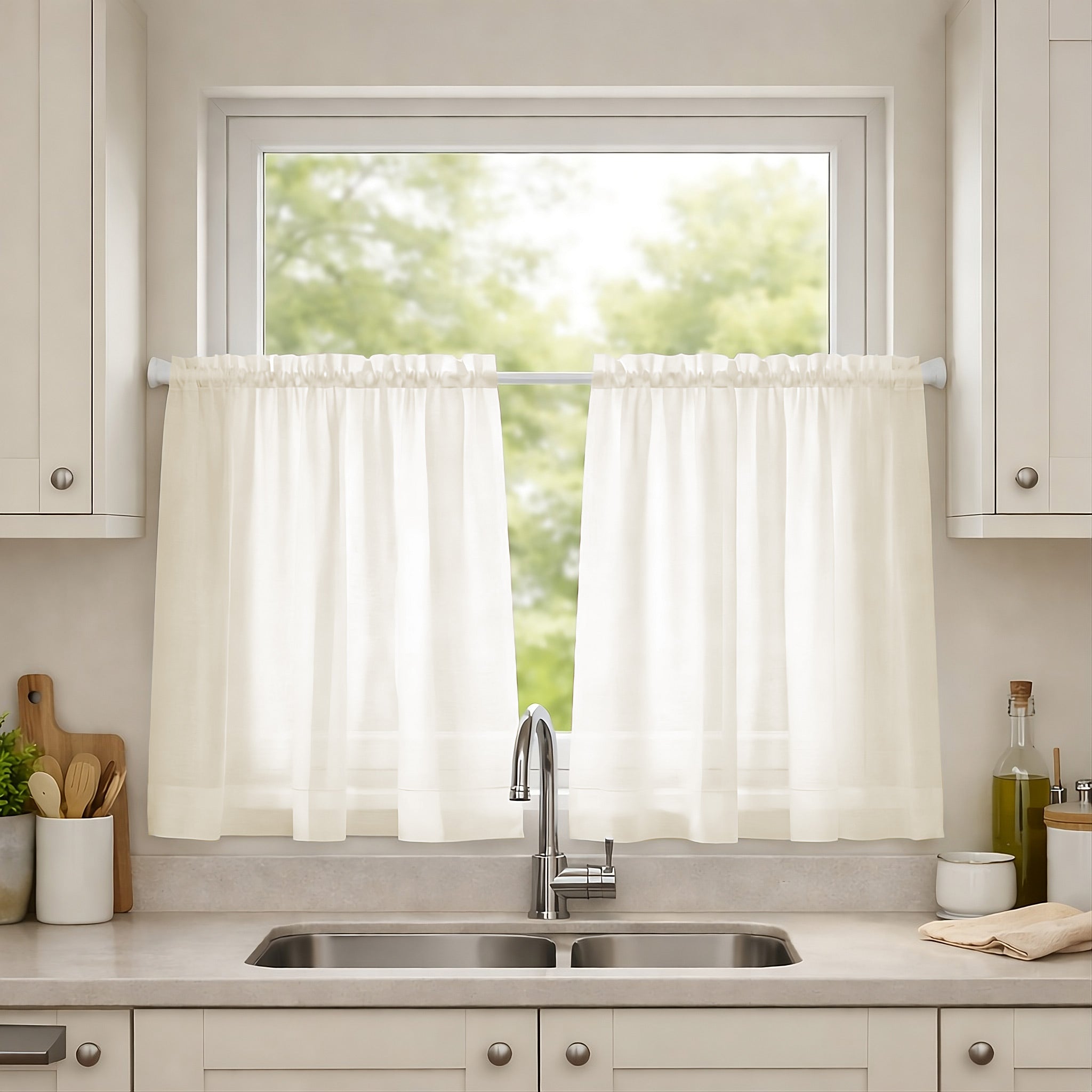 Lucy Pair Voile Slot Top Cafe Curtain Panels