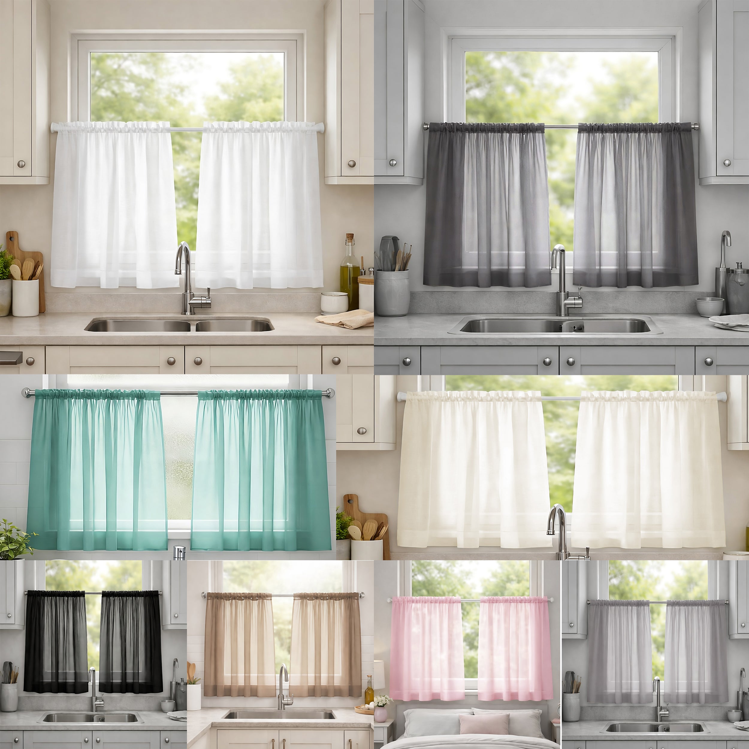 Lucy Pair Voile Slot Top Cafe Curtain Panels