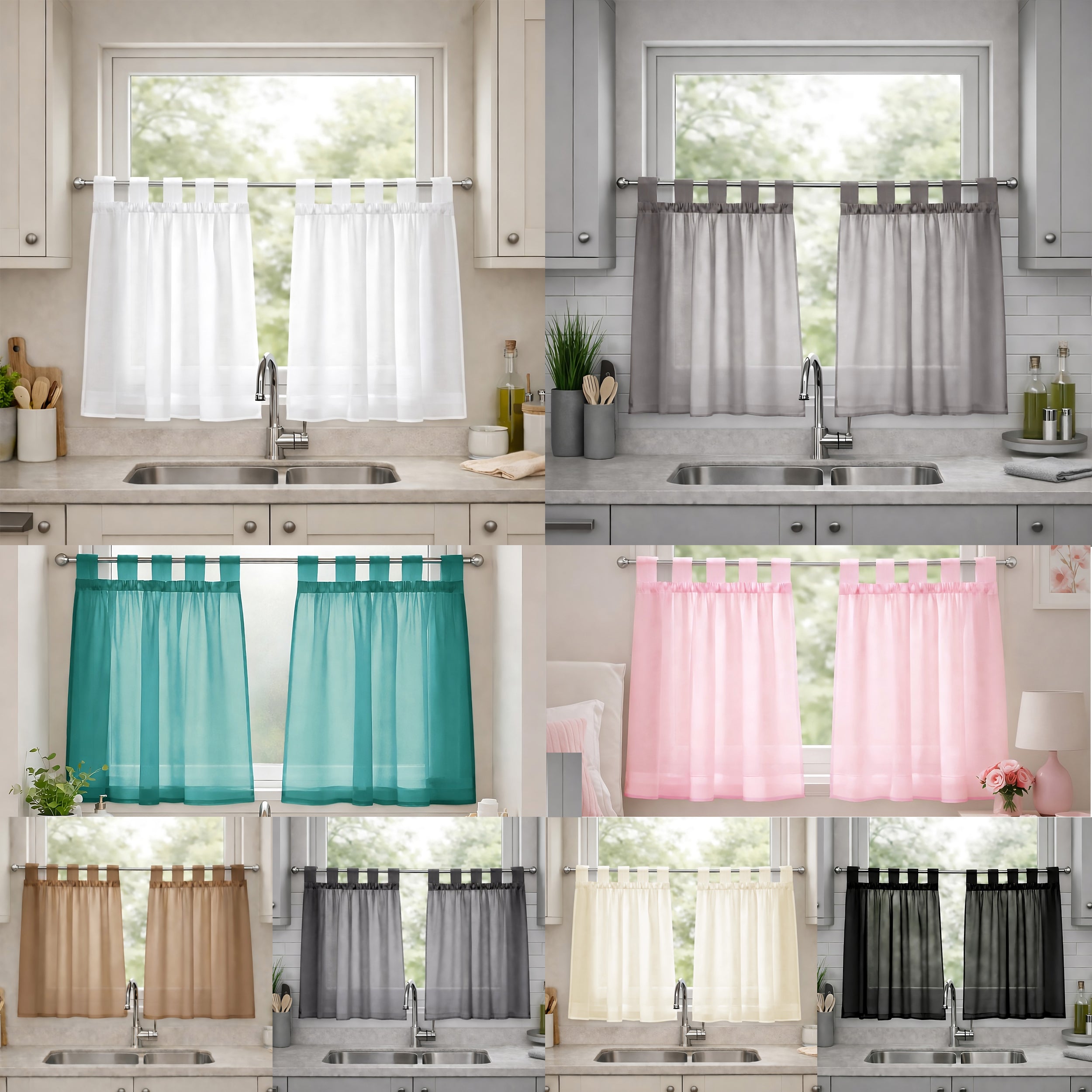Lucy Pair Voile Tab Top Cafe Curtain Panels