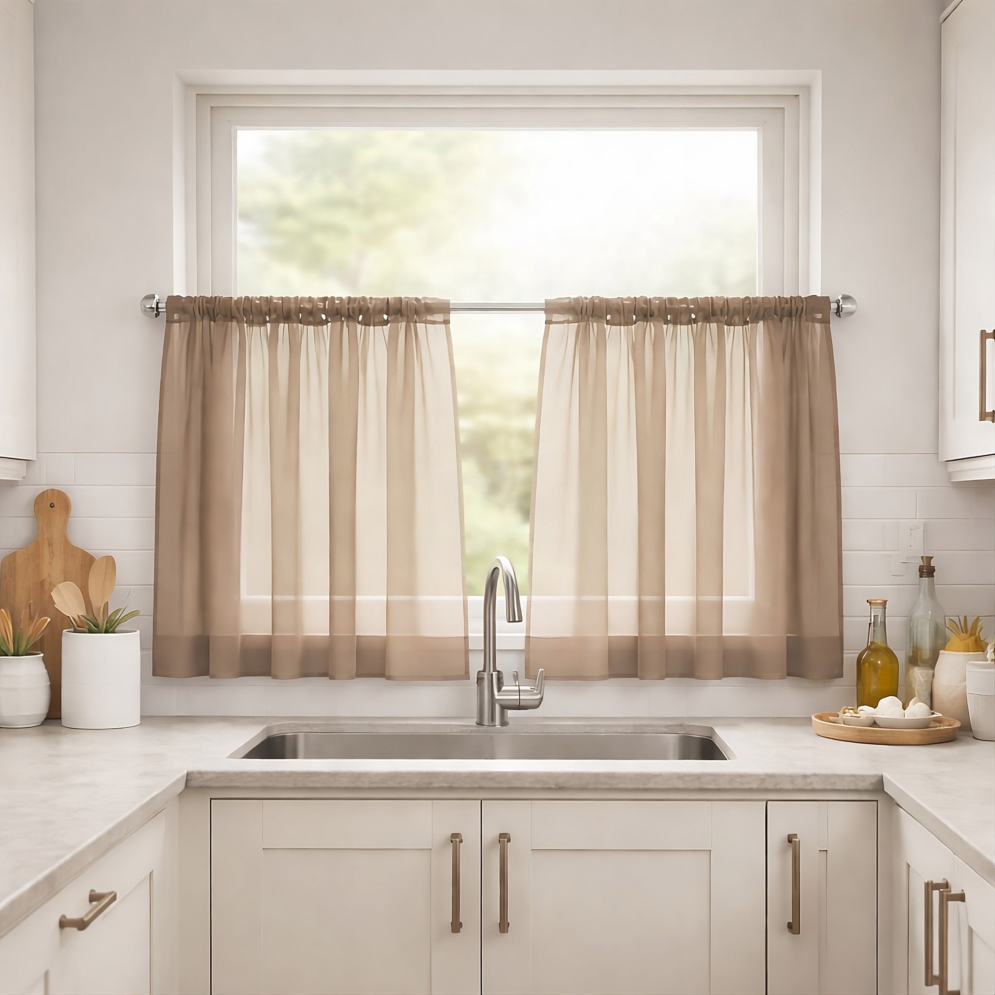 Lucy Pair Voile Slot Top Cafe Curtain Panels