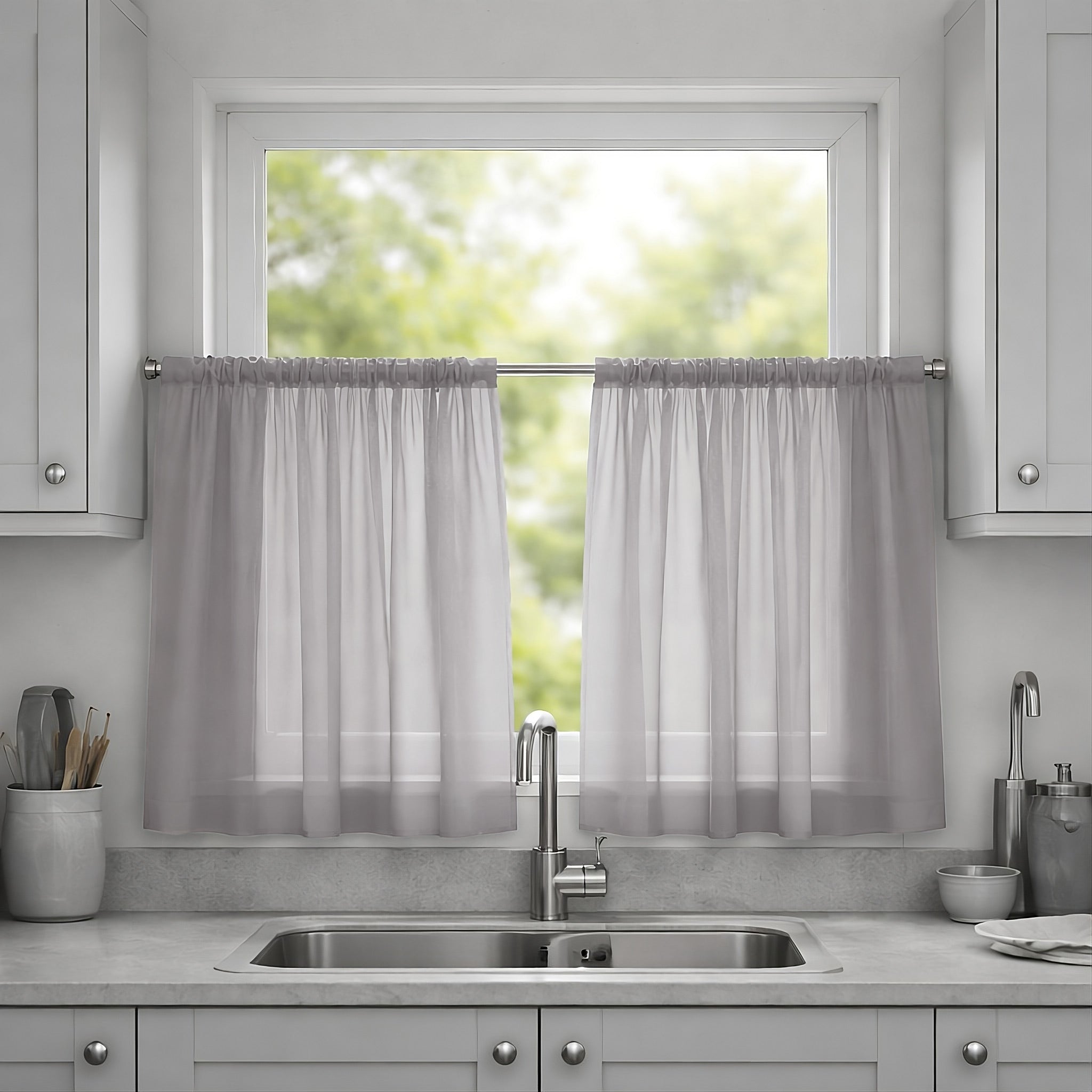 Lucy Pair Voile Slot Top Cafe Curtain Panels