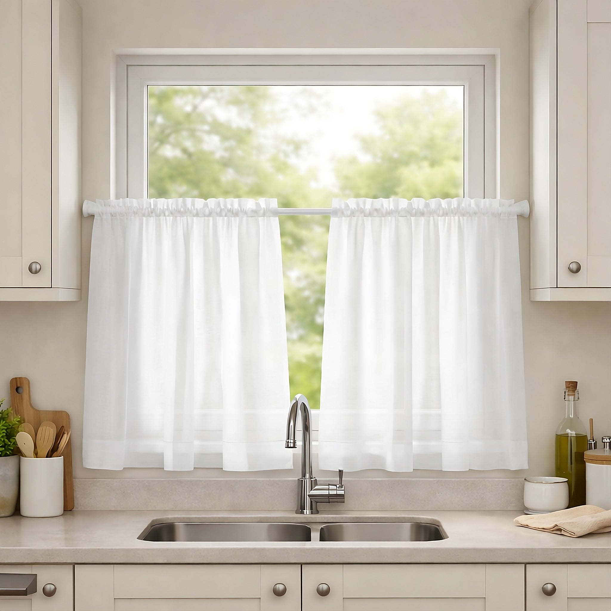 Lucy Pair Voile Slot Top Cafe Curtain Panels