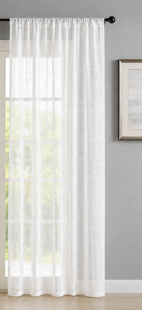 Celeste Voile Slot Top Curtain Panel - Elegant Metallic Silver Threads (White)