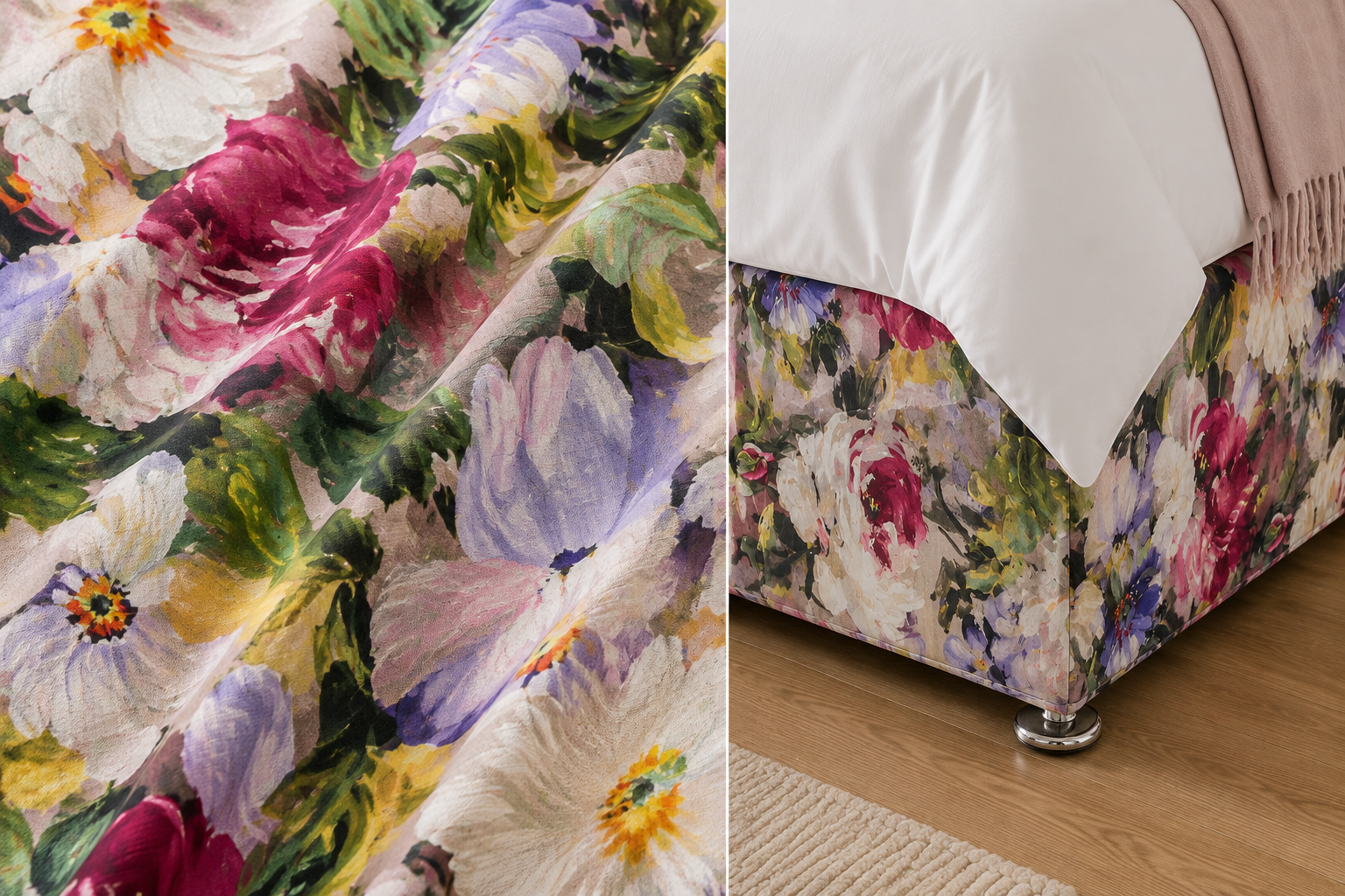 Florence Painterly Floral Divan Bed Base Cover Valance