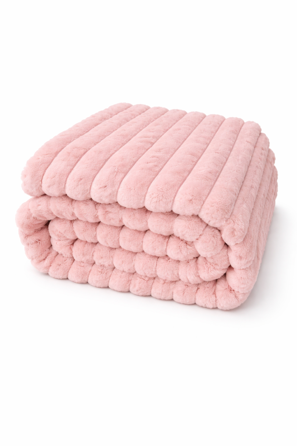 Ribbed Extra Thick Soft Faux Fur Throw (Pink)