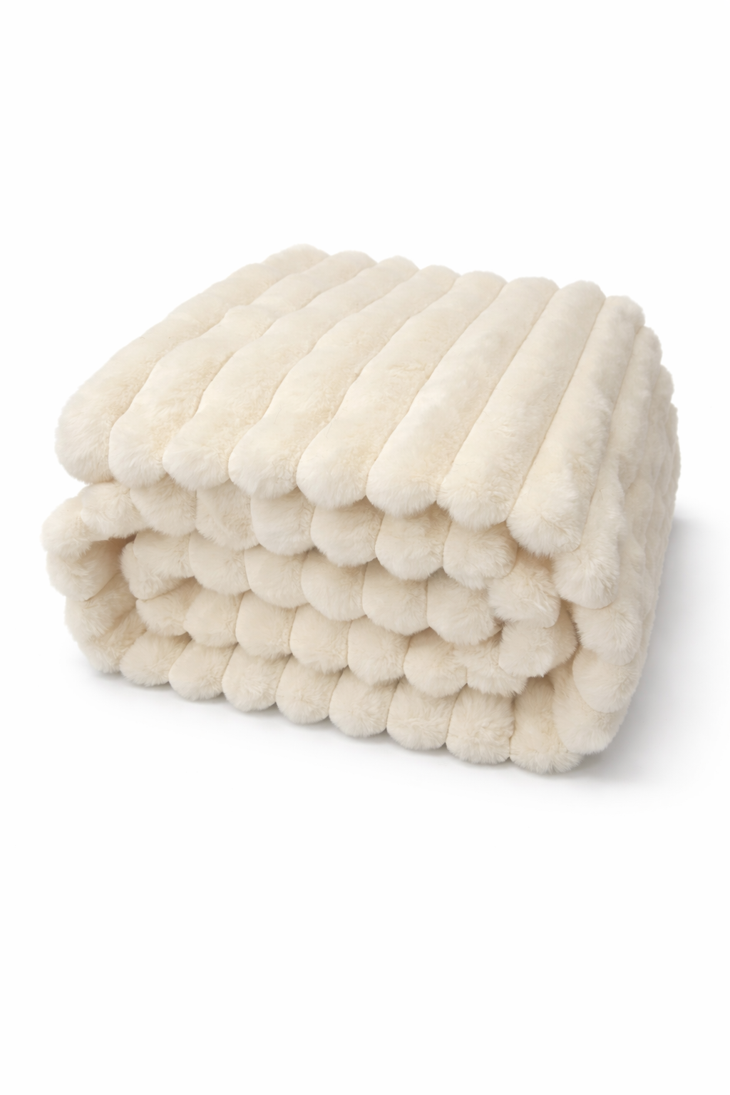 Ribbed Extra Thick Soft Faux Fur Throw (Cream)