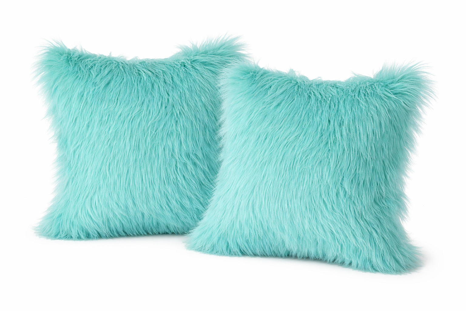 Set Of 2 Fluffy Faux Fur Shaggy Long Pile Decorative Pillow Cases (Multiple Colours, 45cm x 45cm)