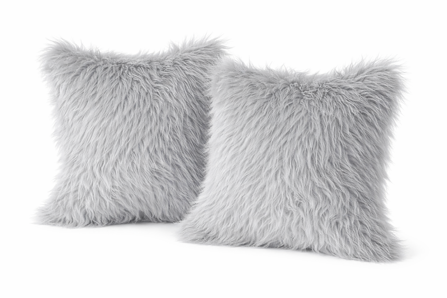 Set Of 2 Fluffy Faux Fur Shaggy Long Pile Decorative Pillow Cases (Multiple Colours, 45cm x 45cm)