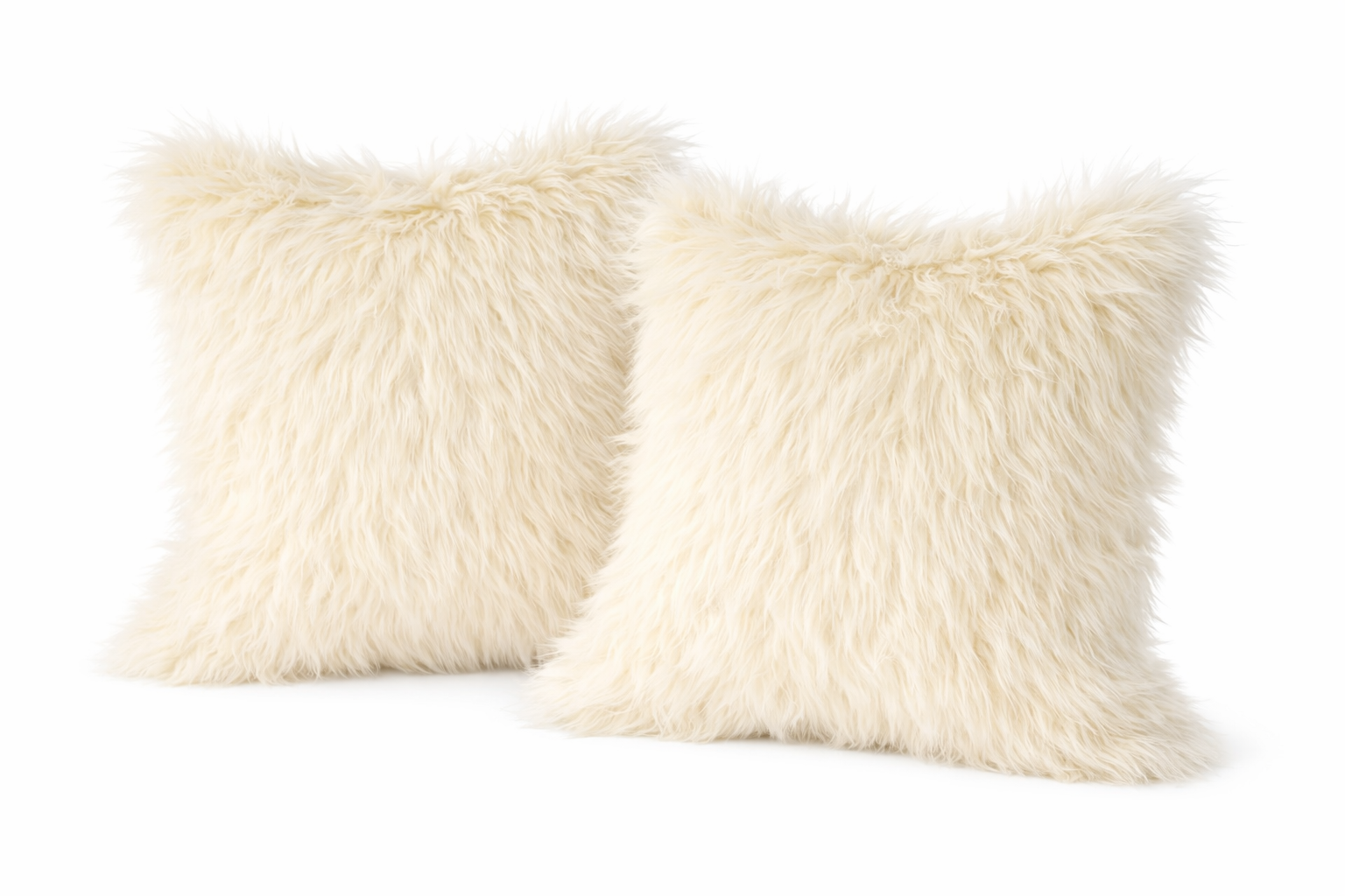 Set Of 2 Fluffy Faux Fur Shaggy Long Pile Decorative Pillow Cases (Multiple Colours, 45cm x 45cm)