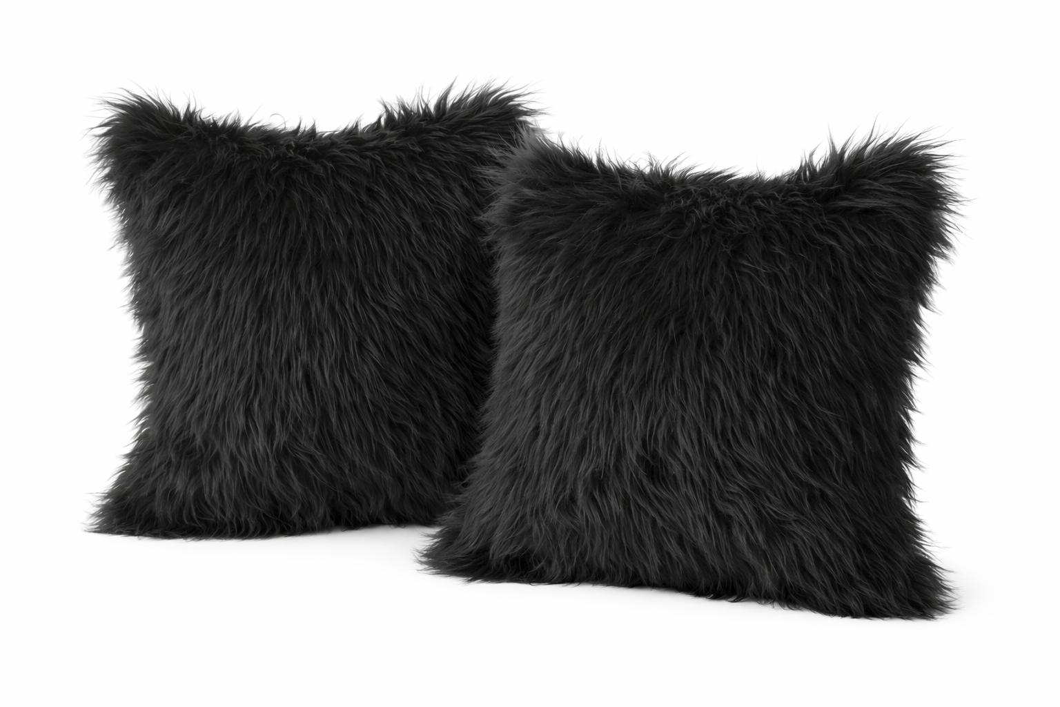 Set Of 2 Fluffy Faux Fur Shaggy Long Pile Decorative Pillow Cases (Multiple Colours, 45cm x 45cm)