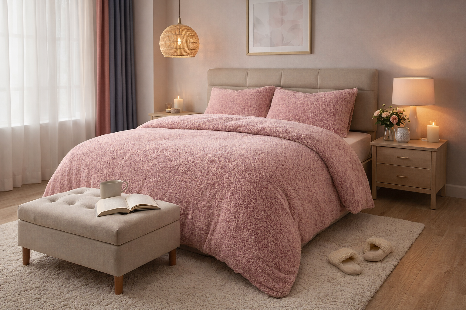 Teddy Fleece Duvet Cover And Pillowcase Set (Blush Pink)