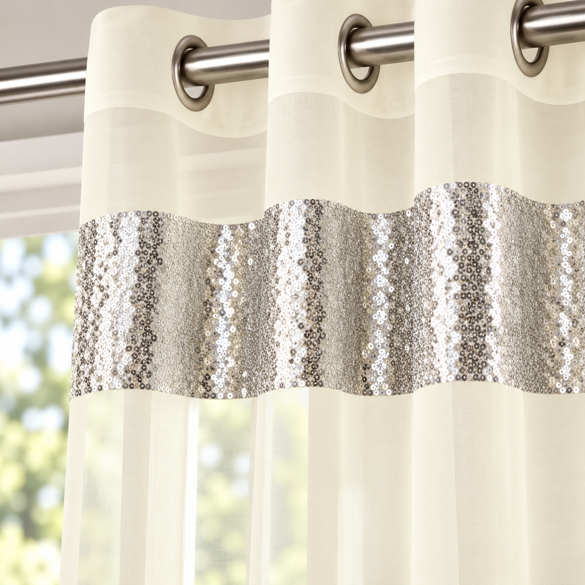 Sparkle Sequin Eyelet Voile Panel (Cream)