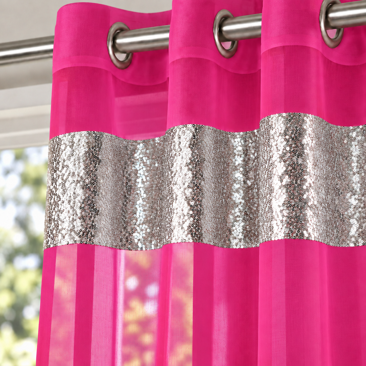 Sparkle Sequin Eyelet Voile Panel (Fuchsia)