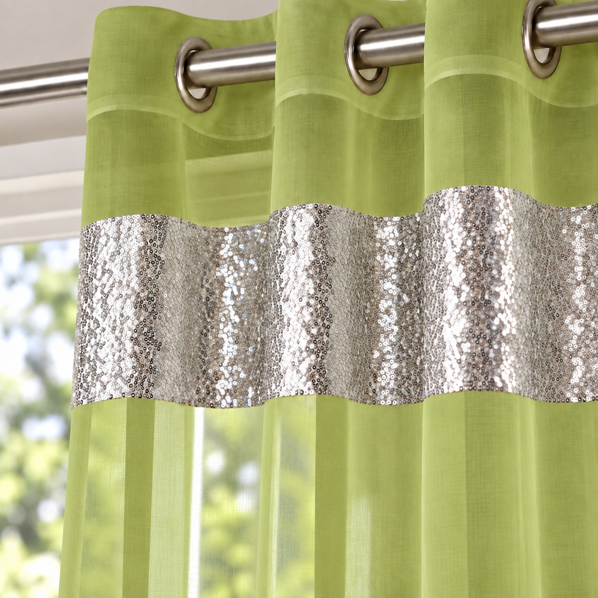 Sparkle Sequin Eyelet Voile Panel (Lime)