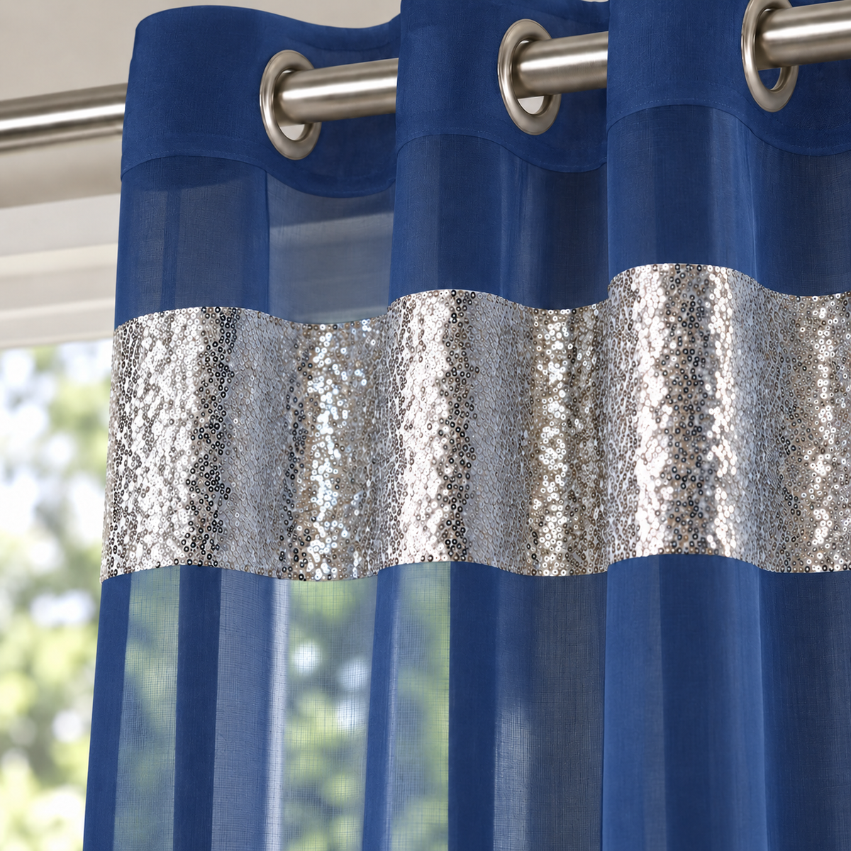 Sparkle Sequin Eyelet Voile Panel (Navy)