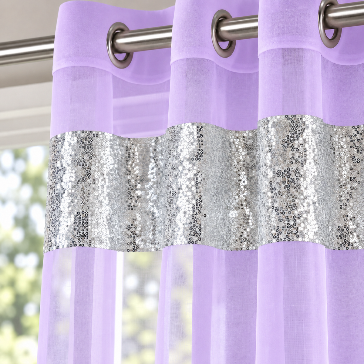 Sparkle Sequin Eyelet Voile Panel (Lilac)
