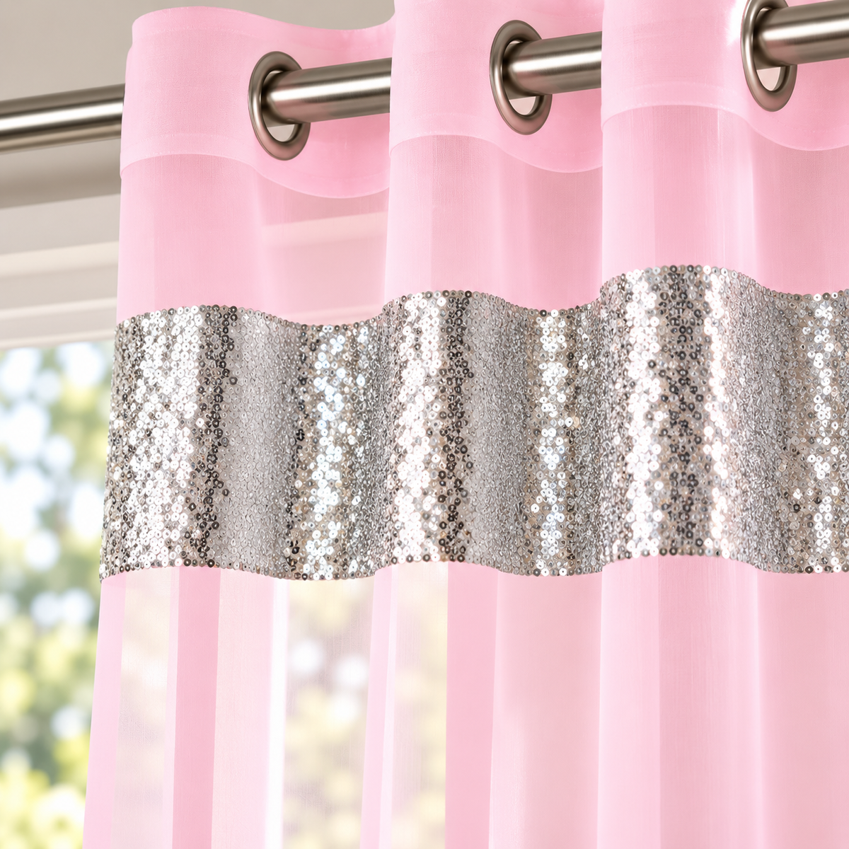 Sparkle Sequin Eyelet Voile Panel (Pink)