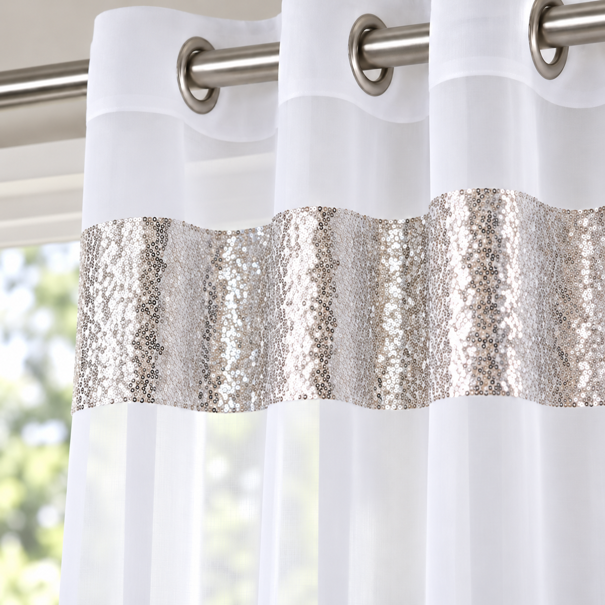 Sparkle Sequin Eyelet Voile Panel (White)
