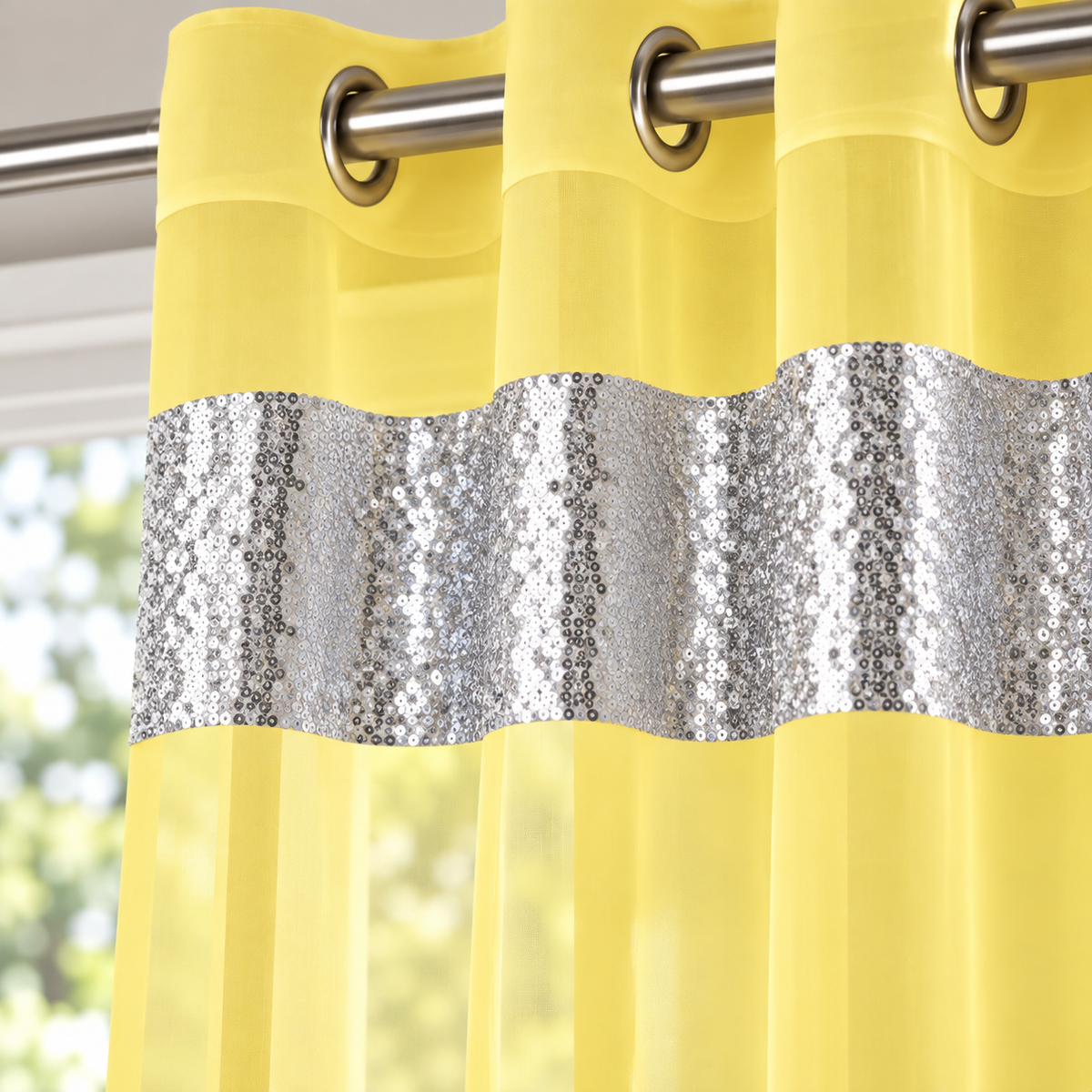 Sparkle Sequin Eyelet Voile Panel (Yellow)