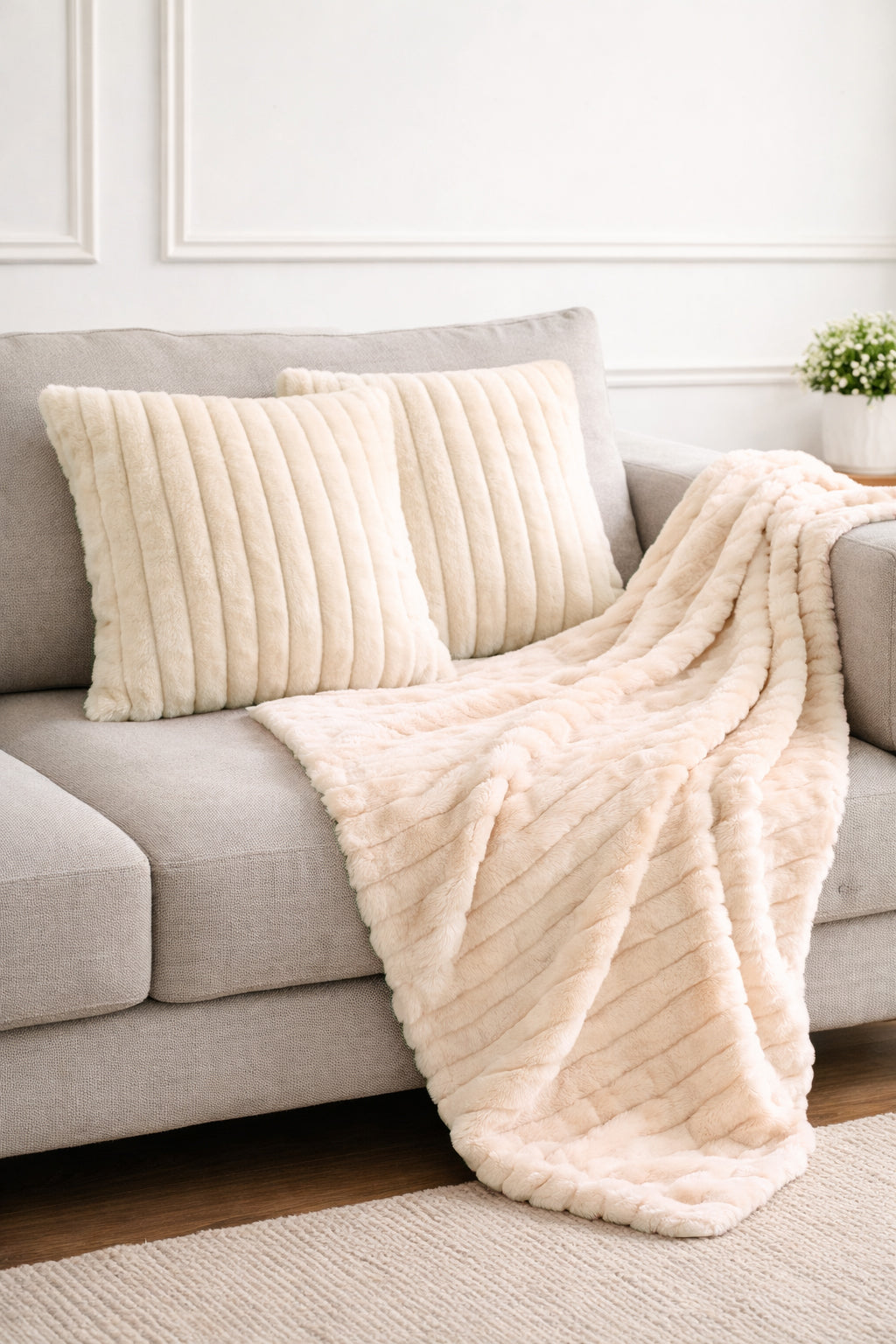 Ribbed Faux Fur Cushion Cover – Soft Plush Decorative Pillow (Multiple Colours and Sizes)