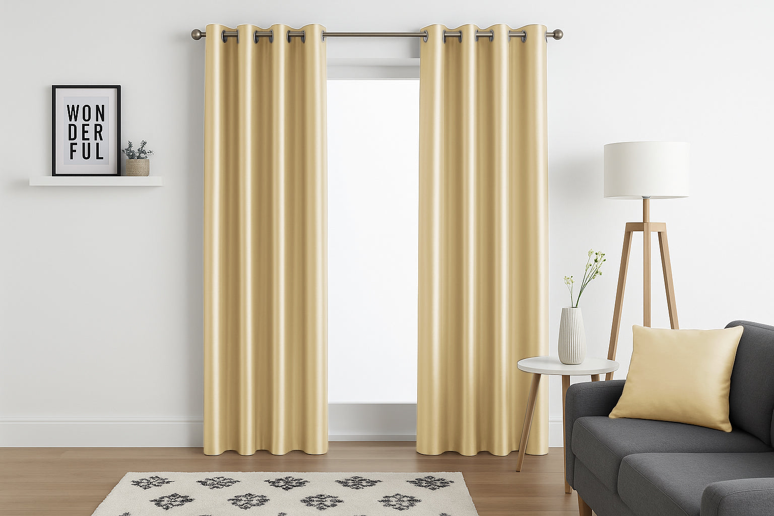 Faux Silk Eyelet Fully Lined Curtains (Cream)