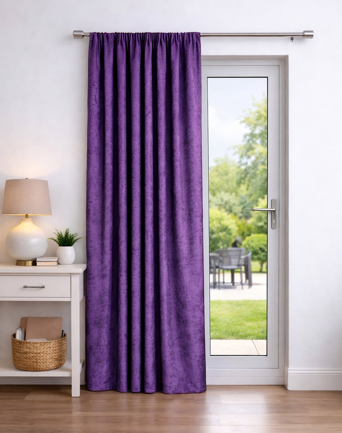 Crushed Velvet Fully Lined Ready Made Pencil Pleat Curtains (Aubergine