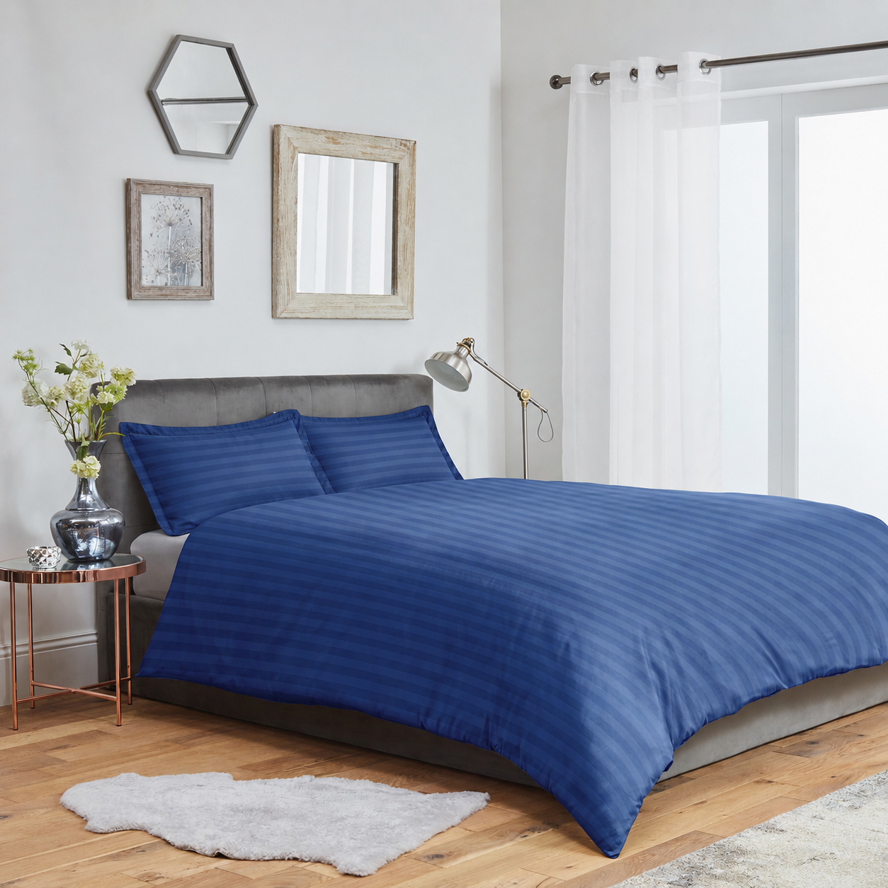 Striped Duvet Cover Bedding Set With Pillowcase (Blue)