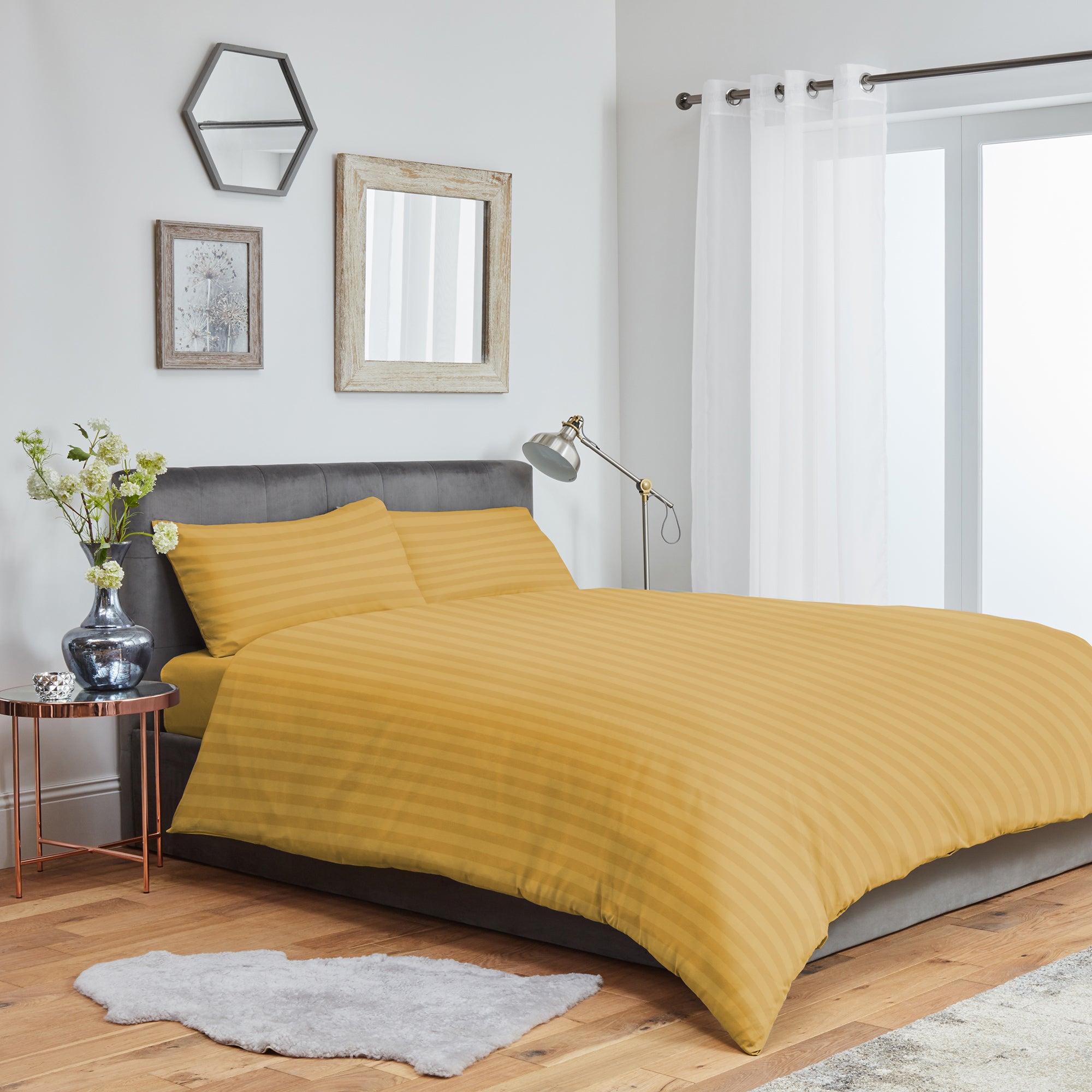 Stripes Duvet Cover Bedding Set With Pillowcase (Ochre)