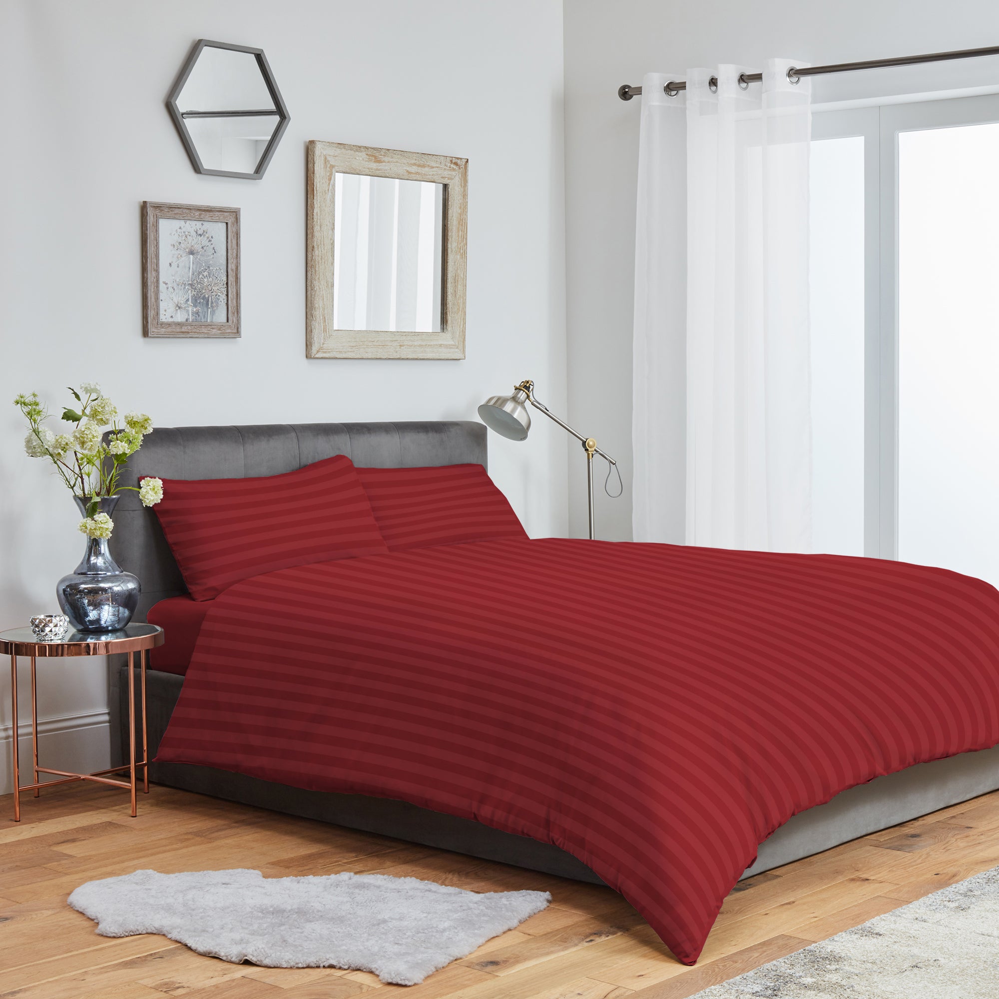 Striped Duvet Cover Bedding Set With Pillowcase (Red)