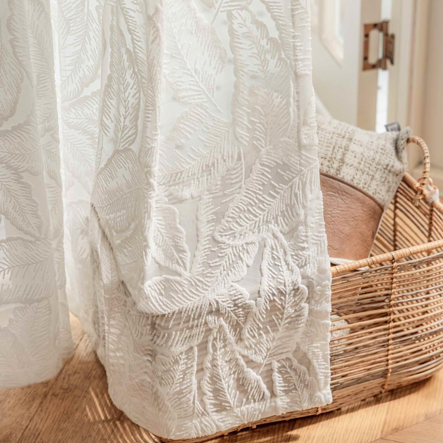 Eden Leaf Voile Eyelet Curtain Panel (White)